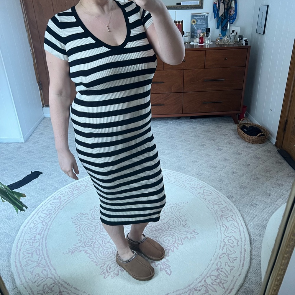 ATM Anthony Thomas Melillo Black and White Striped Midi Dress